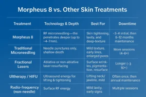 How Often Can I have Morpheus 8? 2 Table to show benefits of Morpheus 8 Ashby Parva compared to other skin treatments